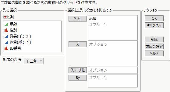 「散布図行列」起動ウィンドウ