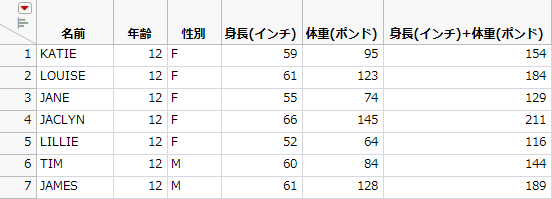 計算式の列を持つデータテーブル