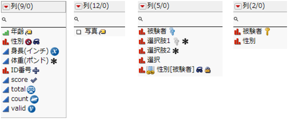 Icons Indicating Column Characteristics and Properties