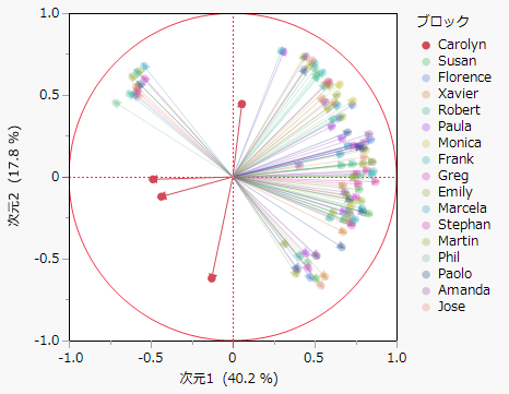 Loading Plot with Results for Carolyn Highlighted