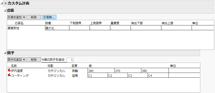 Responses and Factors for Box Corrosion Split-Plot Experiment