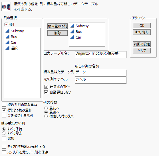 Stack Dialog for Daganzo Data