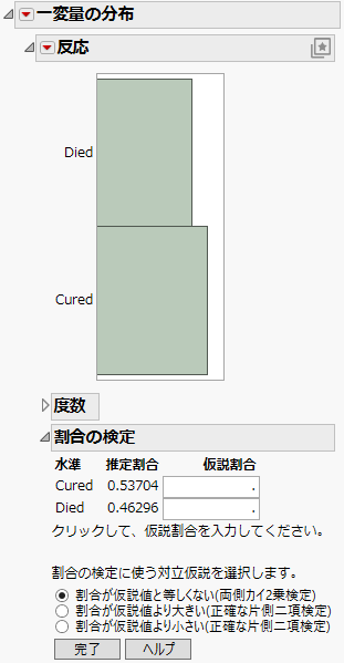 Test Probabilities Report Options for a Variable with Exactly Two Levels