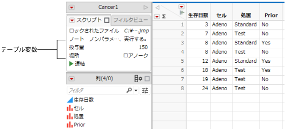 Table Variables in the Table Panel