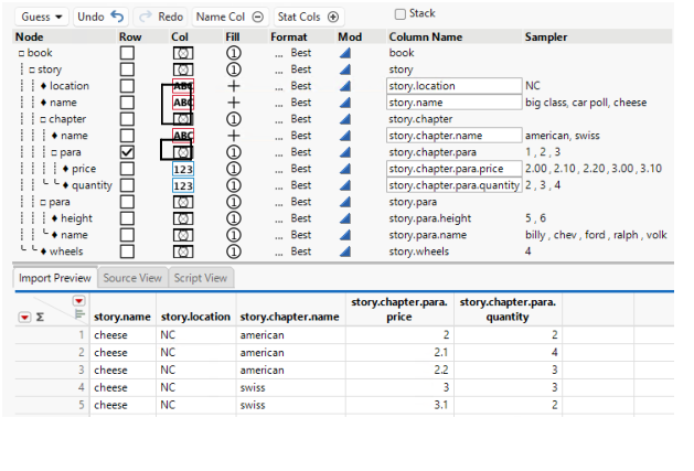 Fill Values Selected in the Fill Column