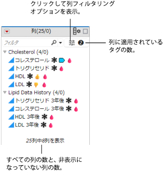 Example of a Columns Panel with Filtering Options