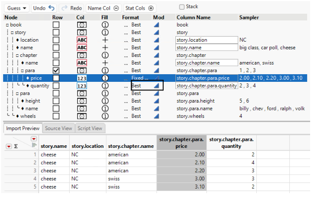 Format Type Selected in the Format Column