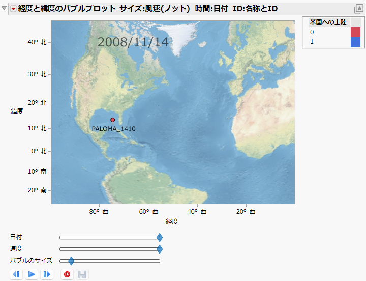 Bubble Plot of Hurricanes.jmp with Background Map