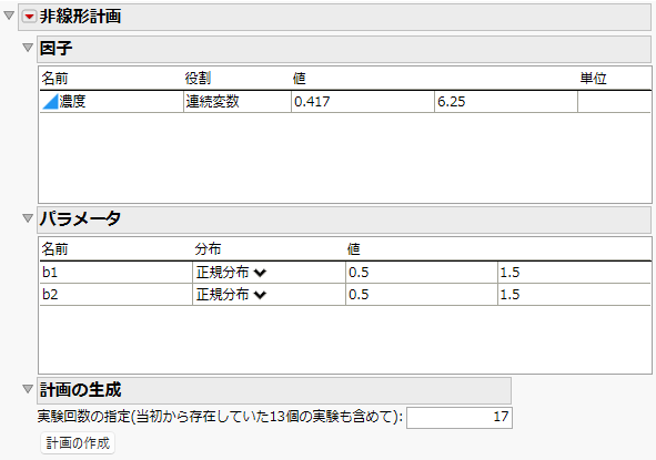 Nonlinear Design Sections for Factors and Parameters