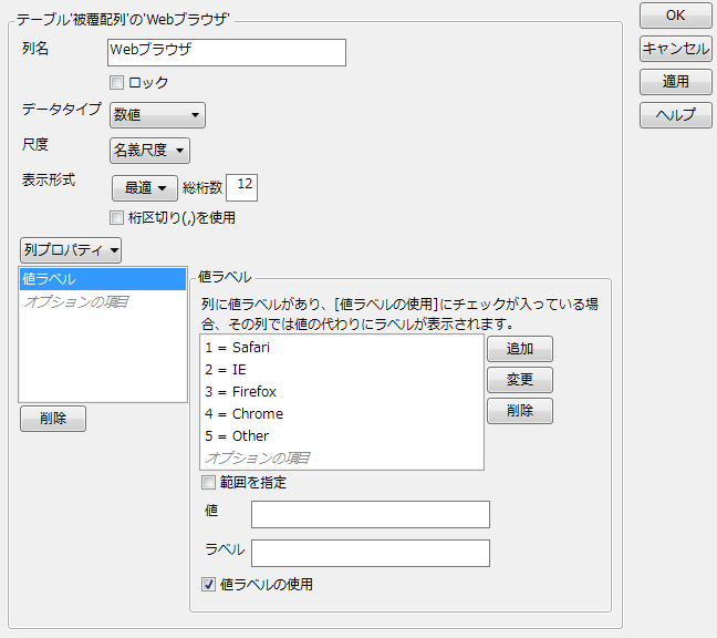Column Info Window for Factor A