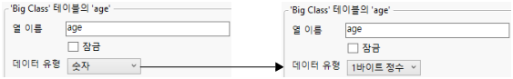 Column Info Window Showing Numeric Column before and after Compression