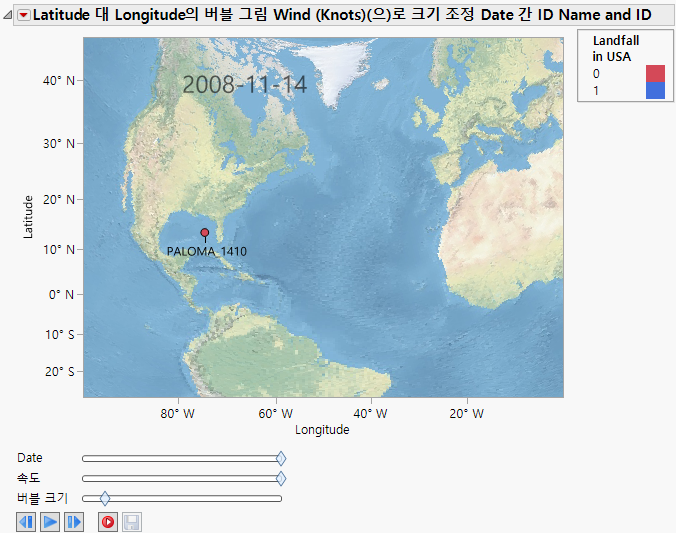 Bubble Plot of Hurricanes.jmp with Background Map