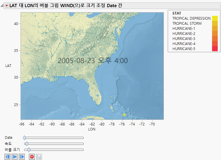 Bubble Plot of Katrina Data.jmp with Background Map