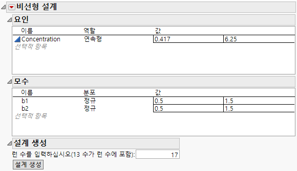 Nonlinear Design Sections for Factors and Parameters