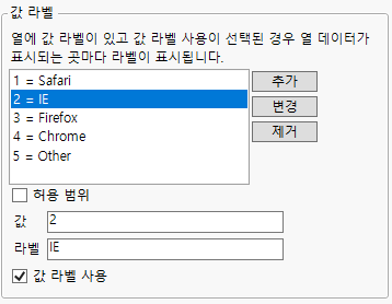 Value Labels Panel with Selection