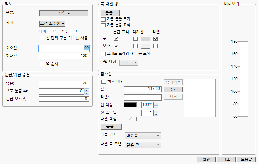 Axis Settings Window for a Numeric (Continuous) Axis