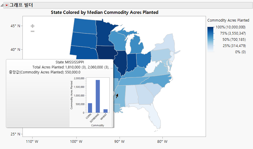 Completed Map Colored by Median Commodity Acres Planted