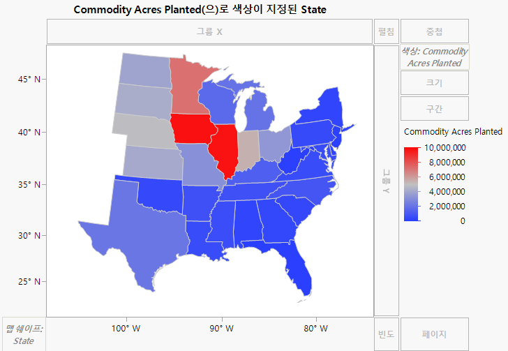 Map Showing Median Commodity Acres Planted