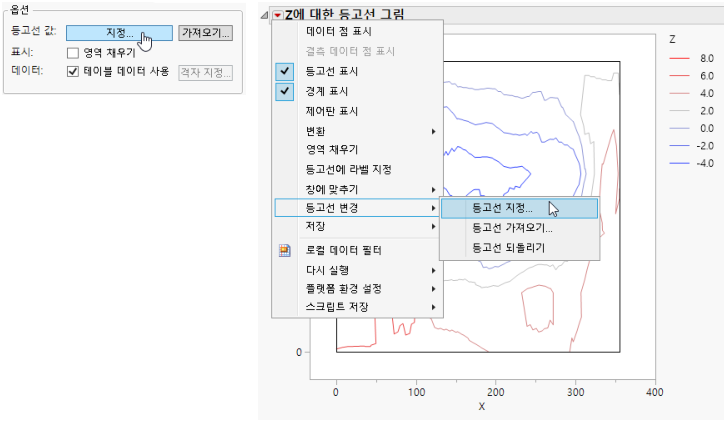 Example of Contour Specification: Launch Window (on the left side) and Menu (on the right side)