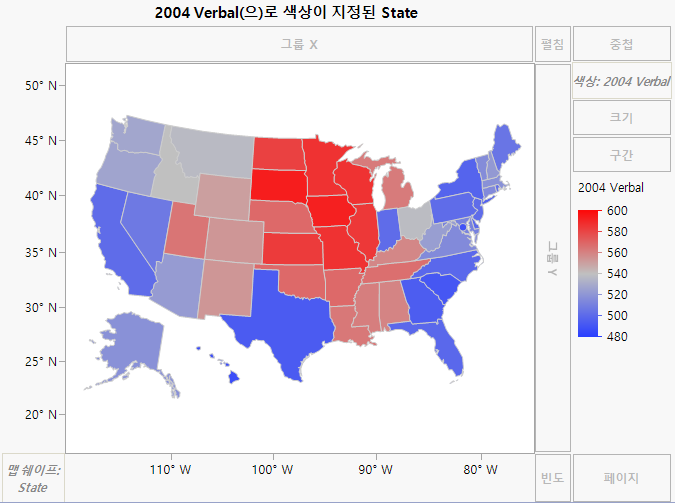 Example of SAT.jmp After Dragging 2004 Verbal to Color