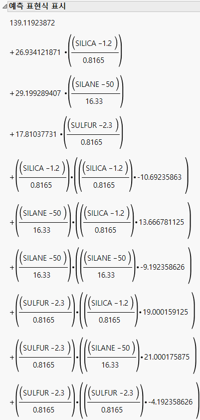 Prediction Expression for Model with Coded Factors