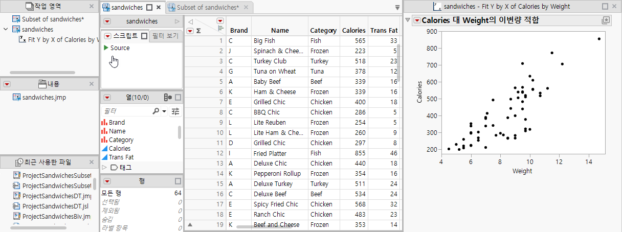Project with Unsaved Subset Table