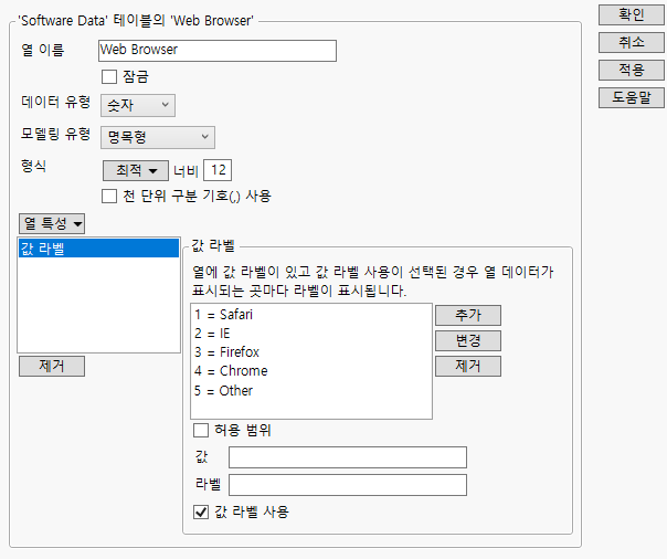 Column Info Window for Factor A