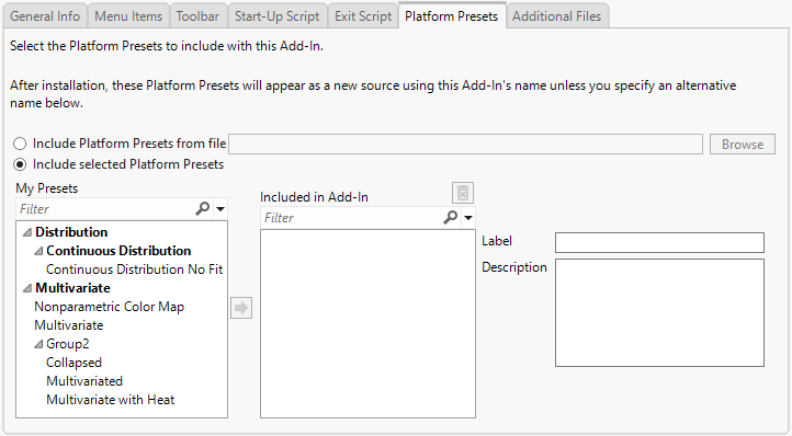 Add-In Builder Platform Presets Tab
