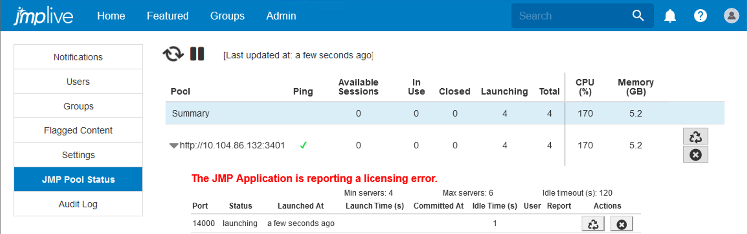JMP Live Licensing Error Message JMP Live Licensing Error Message