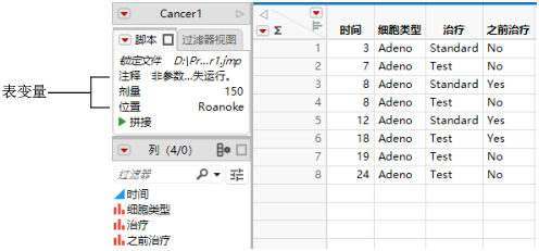 Table Variables in the Table Panel