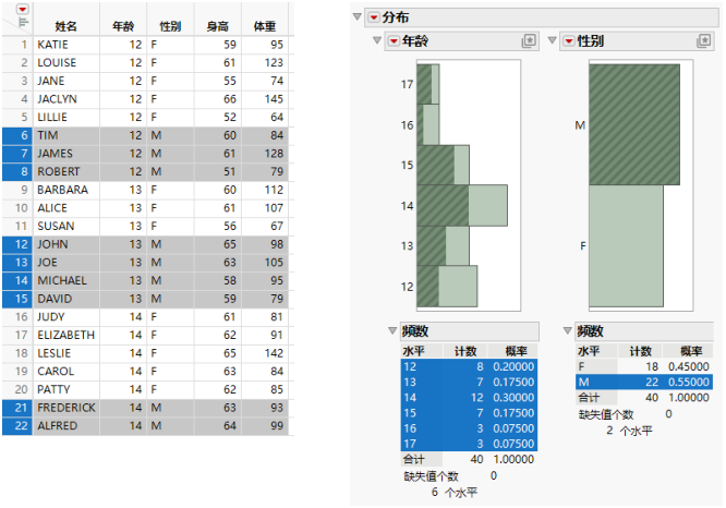 Example of a JMP Report Window and Data Table