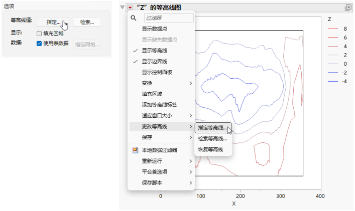 Example of Contour Specification: Launch Window (on the left side) and Menu (on the right side)