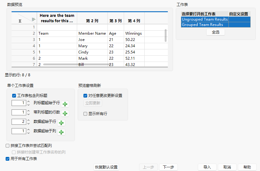 Example Initial Data Preview