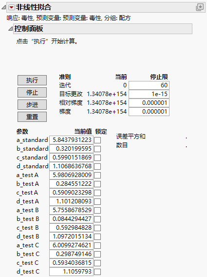 Nonlinear Fit Control Panel