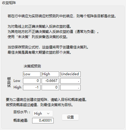 Profit Matrix That Shows Weights That Correspond to Probability Threshold