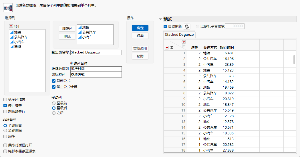 Stack Dialog for Daganzo Data