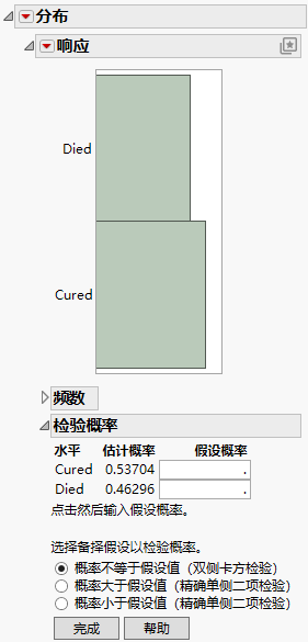 Test Probabilities Report Options for a Variable with Exactly Two Levels