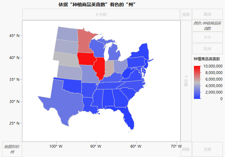 Map Showing Median Commodity Acres Planted