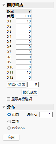 Parameter Values for Simulated Responses