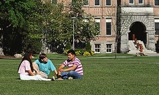 Students on campus lawn