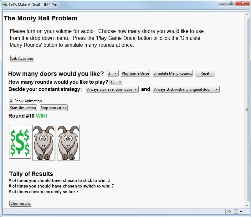 Simulation of the Monty Hall problem